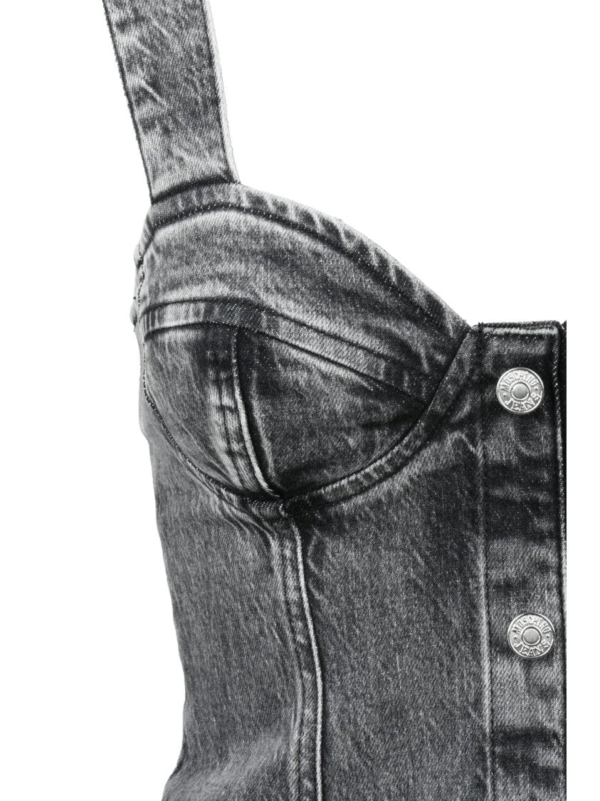 Mo5ch1no Jeans Grey Bustier Denim Midi Dress