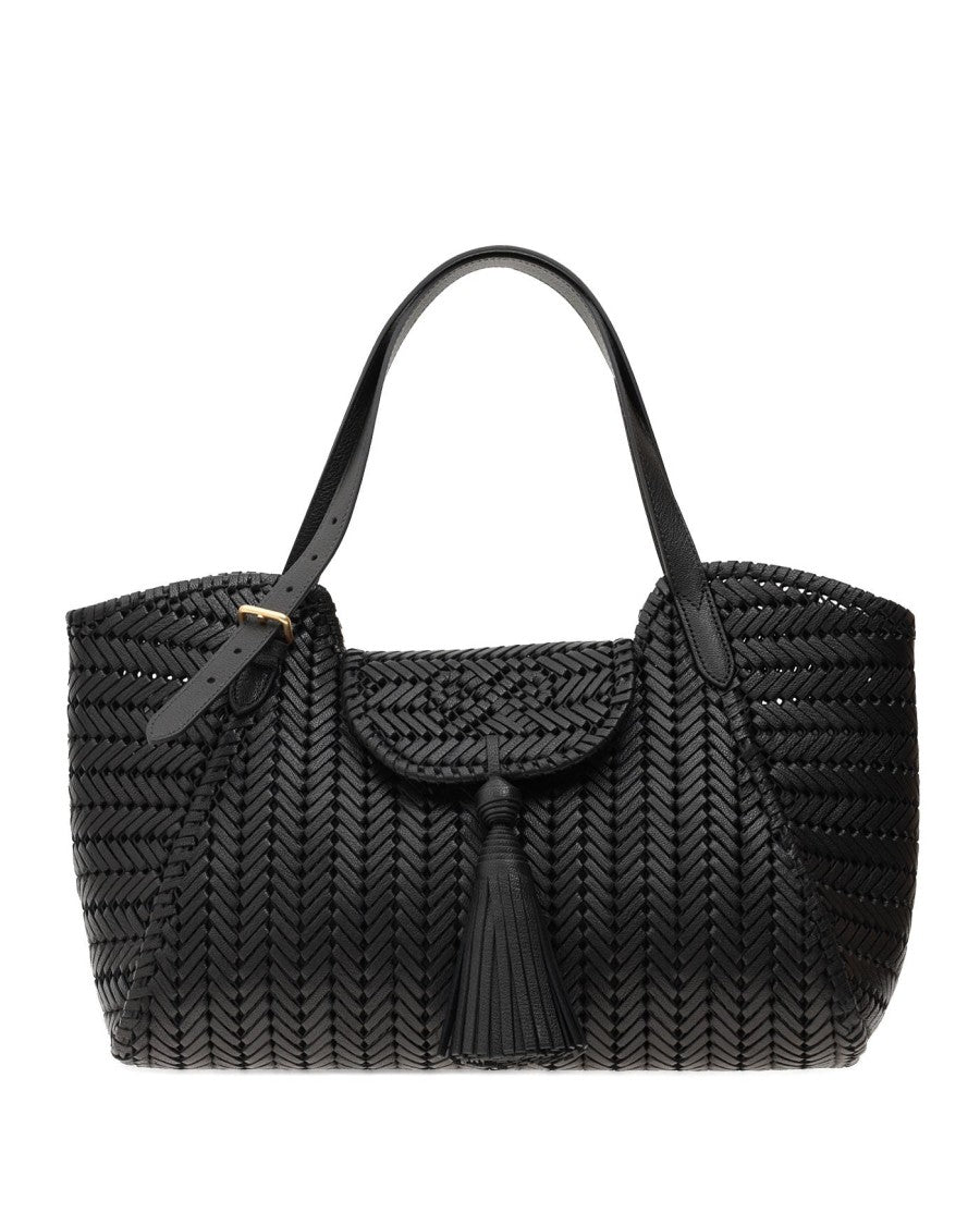 Anya Hindmarch Black Shiny Capra Leather Neeson Tassel Tote