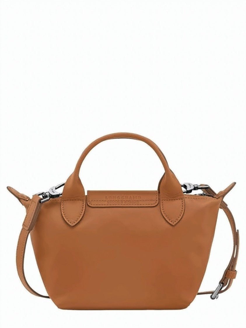 Longchamp Compact Rectangular Brown Cow Leather Handbag