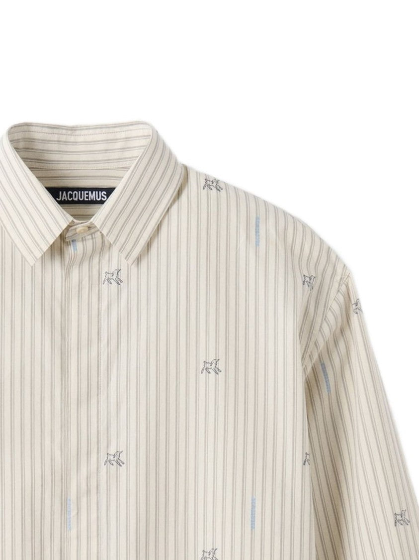 Jacquemus Beige Striped Logo Button Long Shirt