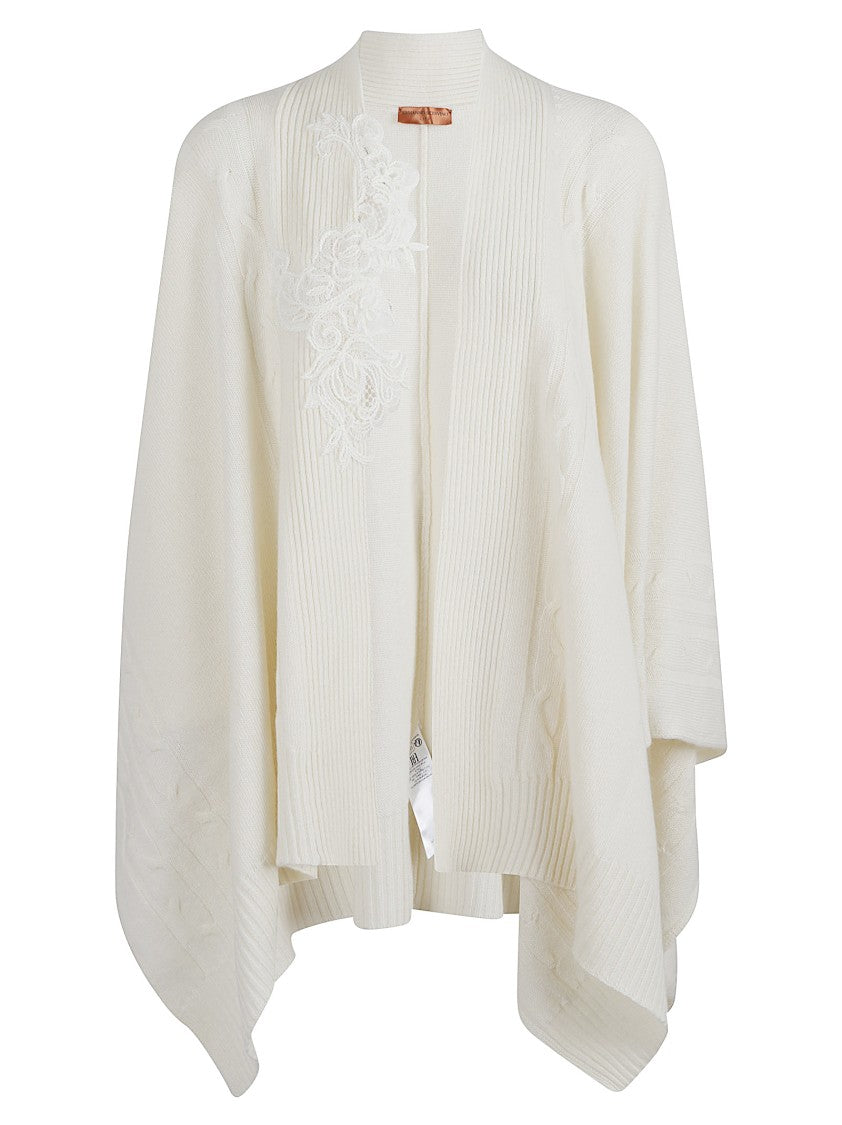 Ermanno Scervino Flowing White Wool Blend Cape