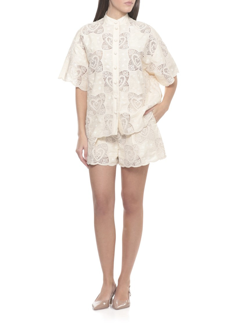 Zimmermann Ivory Wanderlust Lace Cotton Shirt