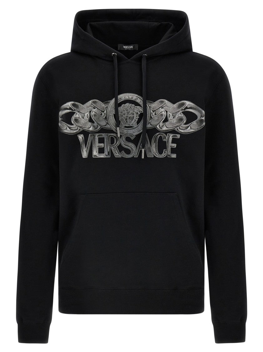 Versace Intricate Logo Print Sweatshirt With Kangaroo Pocket