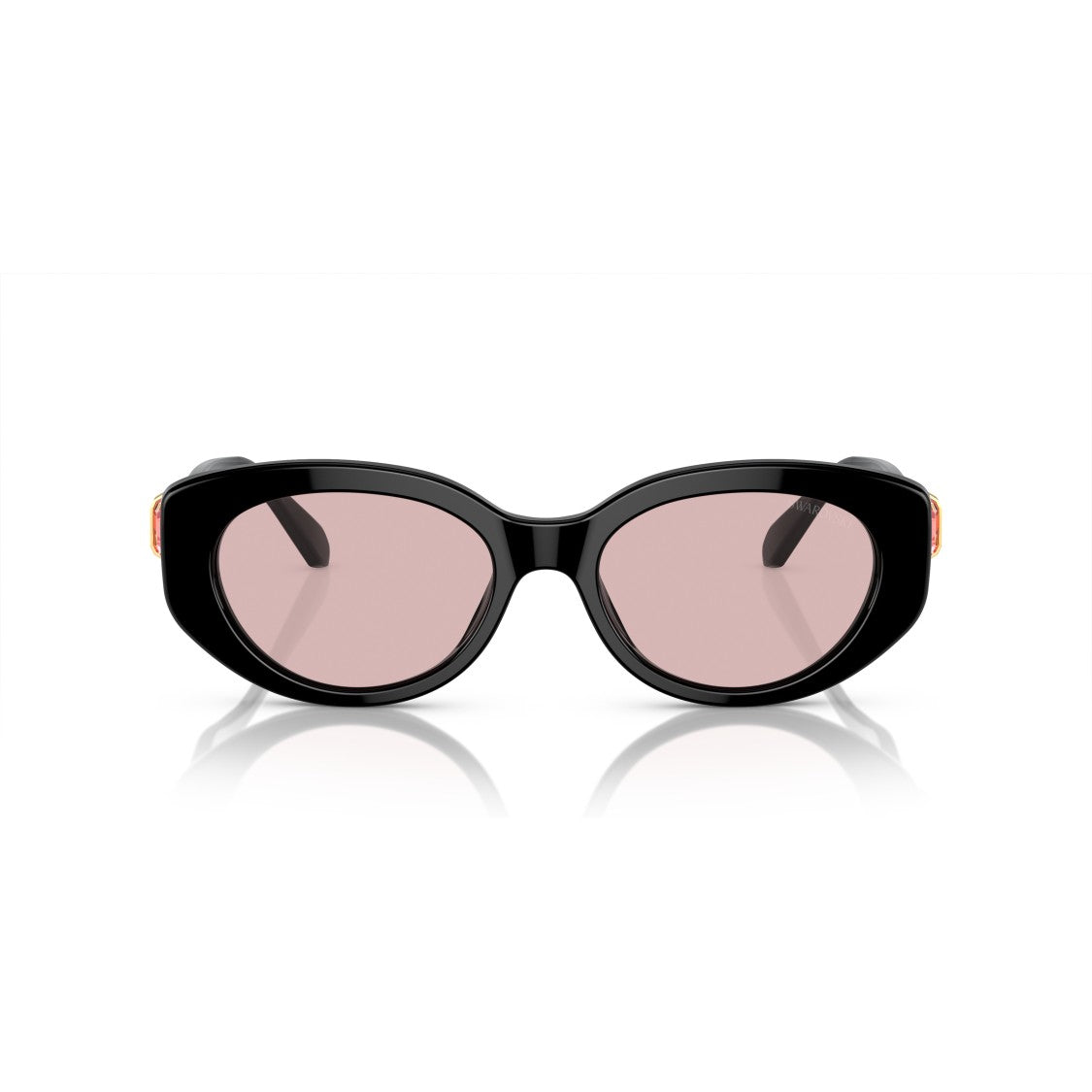 Swarovski 0Sk6002 Oversized Black Acetate Sunglasses With Pink Crystal Accents
