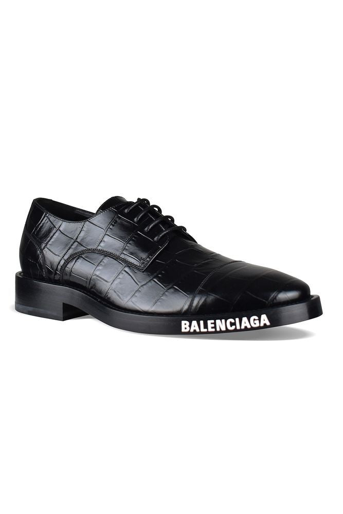 Balenciaga Crocodile-Print Calfskin Derby Shoe