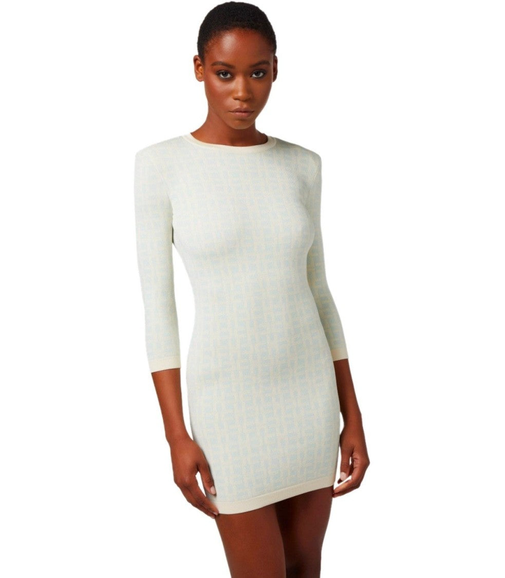 Elisabetta Franchi Butter Acqua Monogram Knitted Dress