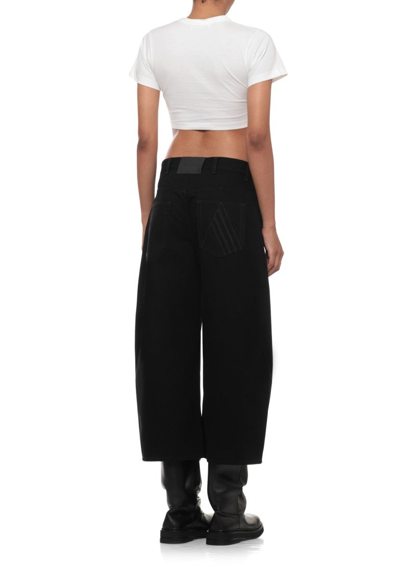 The Attico White Cropped Curved Cotton T-Shirt