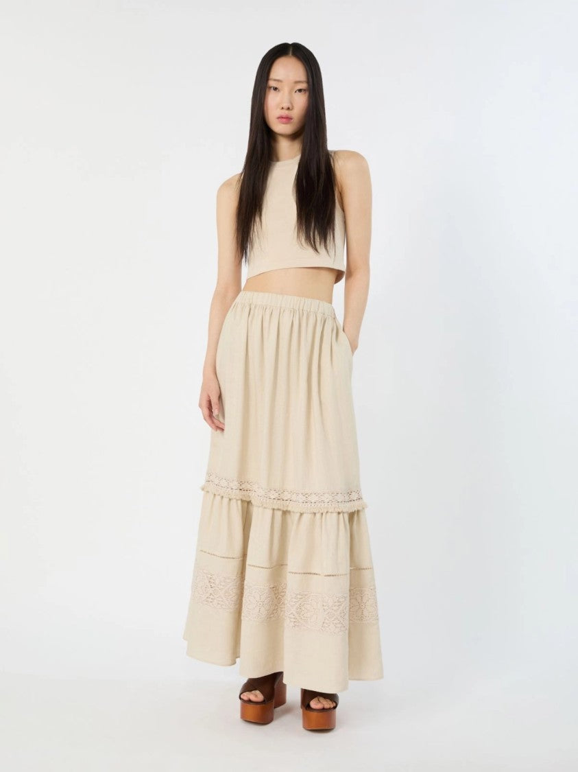 Max Mara Tiered Midi Skirt With Lace Inserts