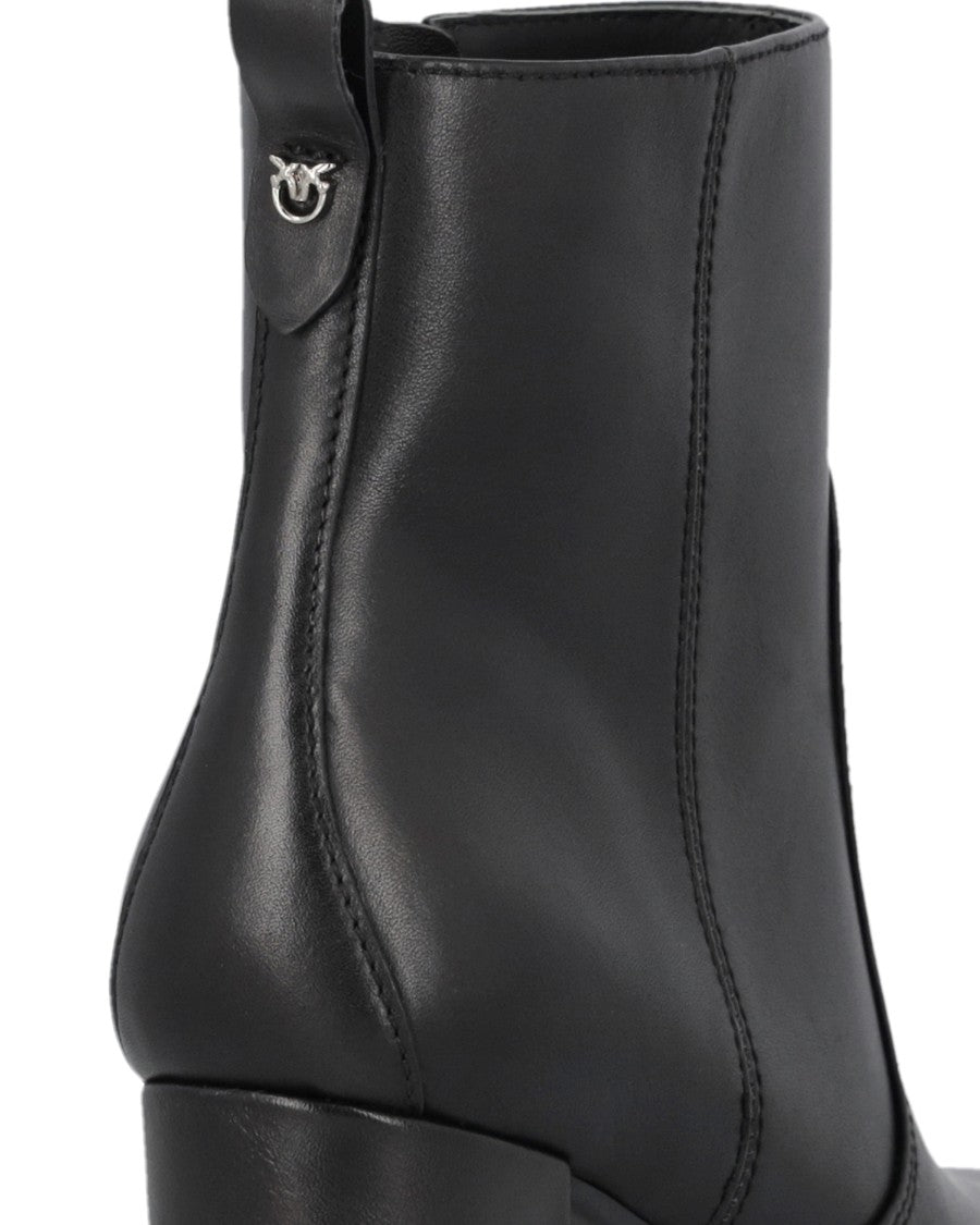 Pinko Black Calf Leather Lug Sole Boots