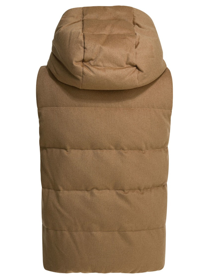 Max Mara Sleeveless Padded Camel Jacket With Structured Collar