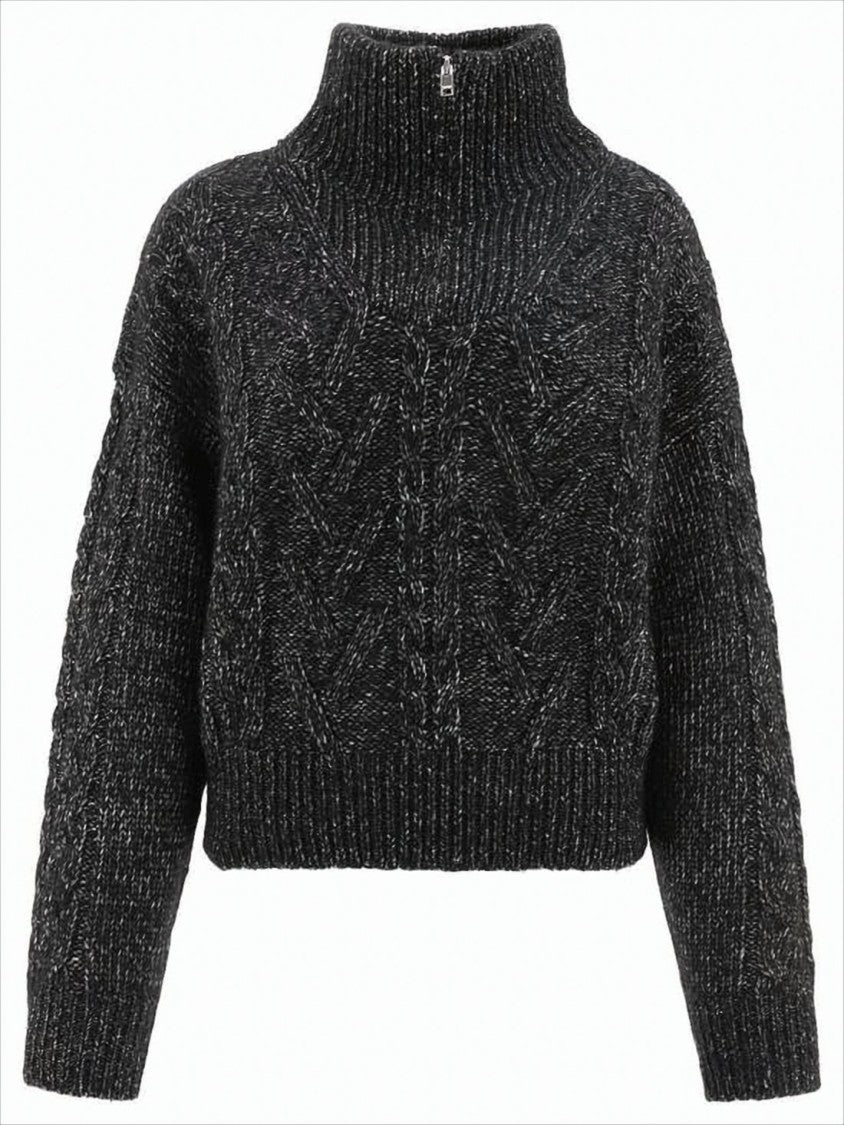 Ganni Cropped Turtleneck Sweater With Chunky Cable Knit Design