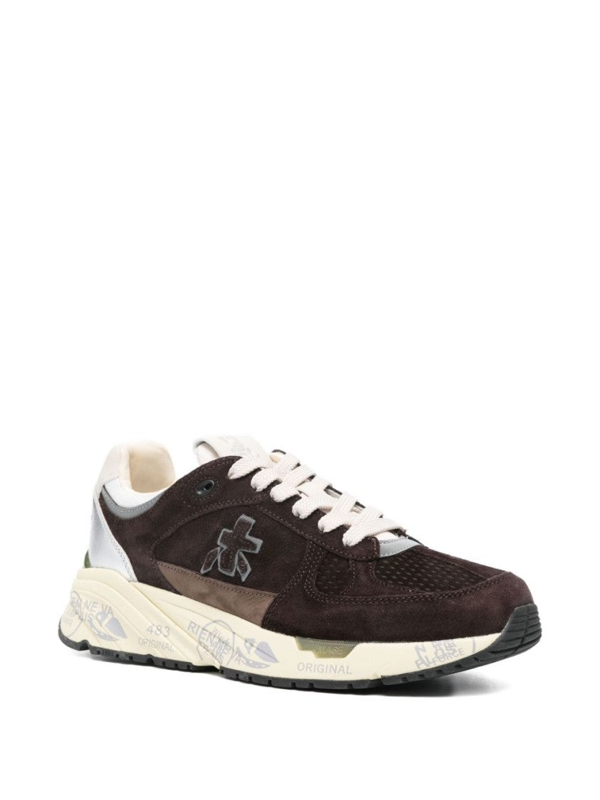 Premiata Dark Brown Suede Sneakers With Metallic Accents