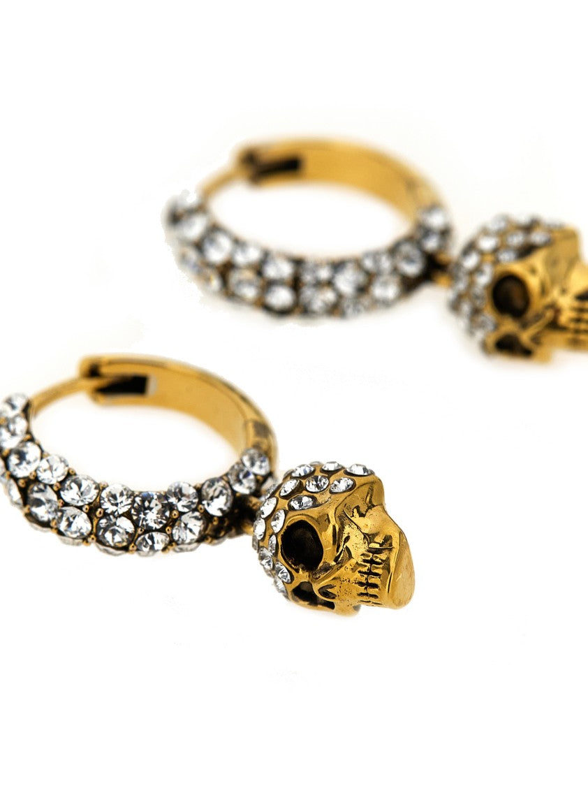 Mcqueen Rhinestone-Embellished Skull Pendant Earrings