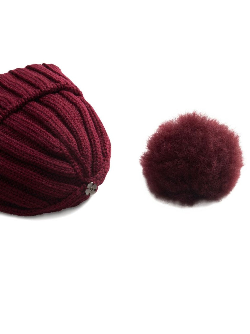 Woolrich Ribbed Wool Hat With Detachable Pom-Pom