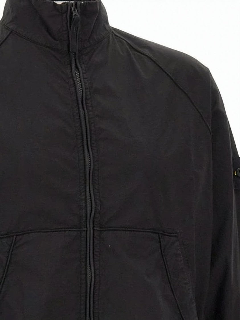 Stone Island Minimalist Black Leather Jacket With High Collar