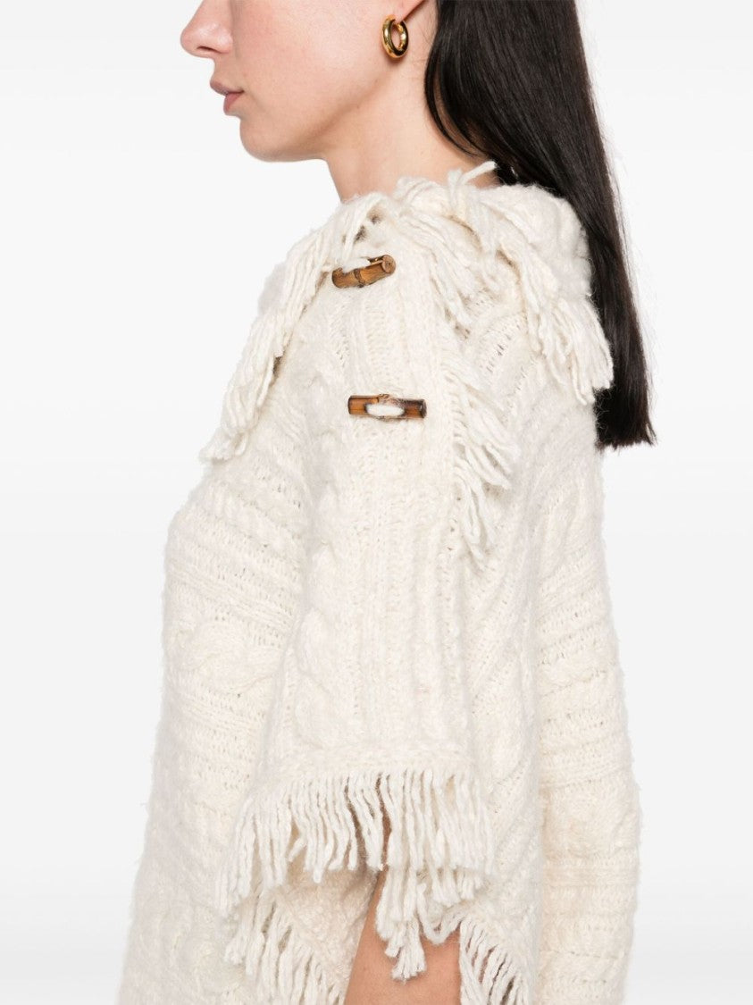 Isabel Marant Étoile Textured Beige Knit Sweater With Fringe