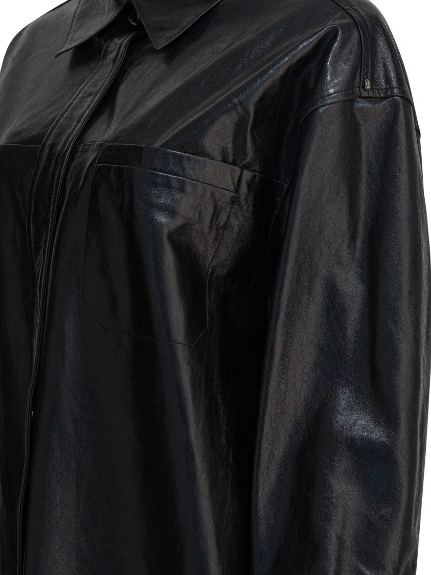 Max Mara Glossy Finish Leather Shirt With Classic Collar