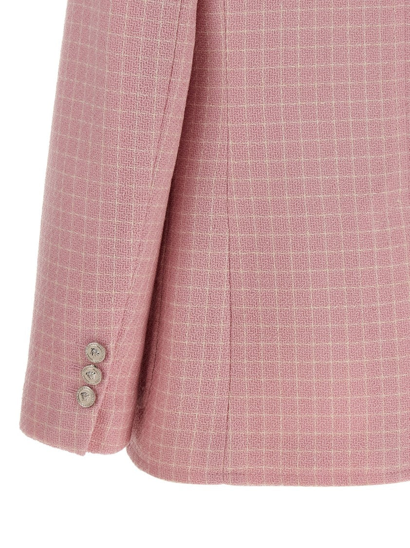 Versace Check Knit Wool Crêpe Blazer With Peak Lapels
