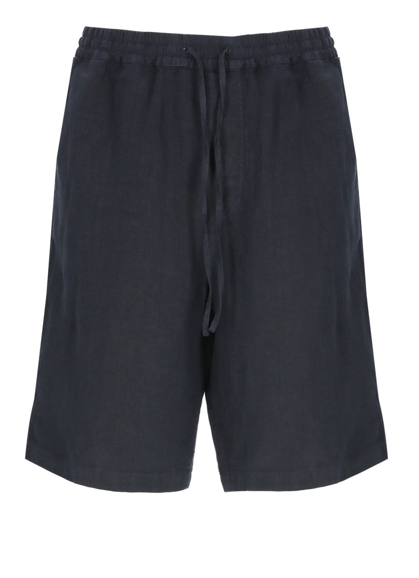 120% Lino Blue Drawstring Waist Linen Shorts
