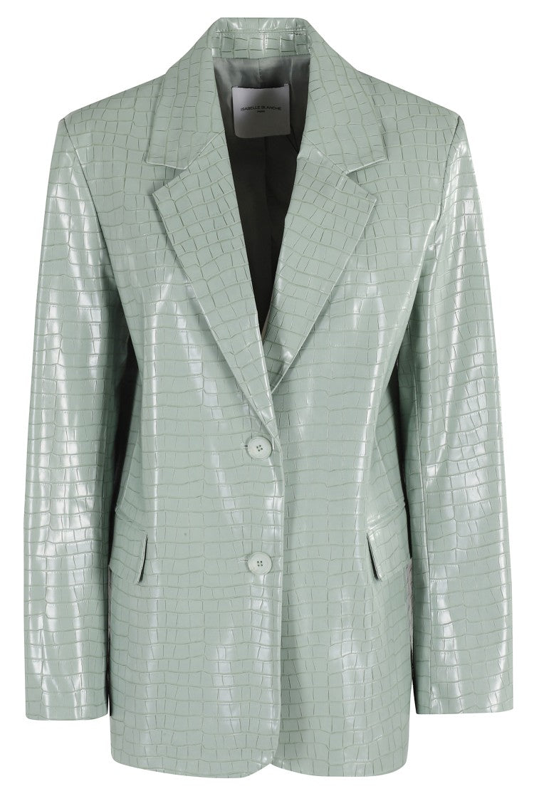Isabelle Blanche Jade Croc-Pattern Blazer With Lapel Neckline