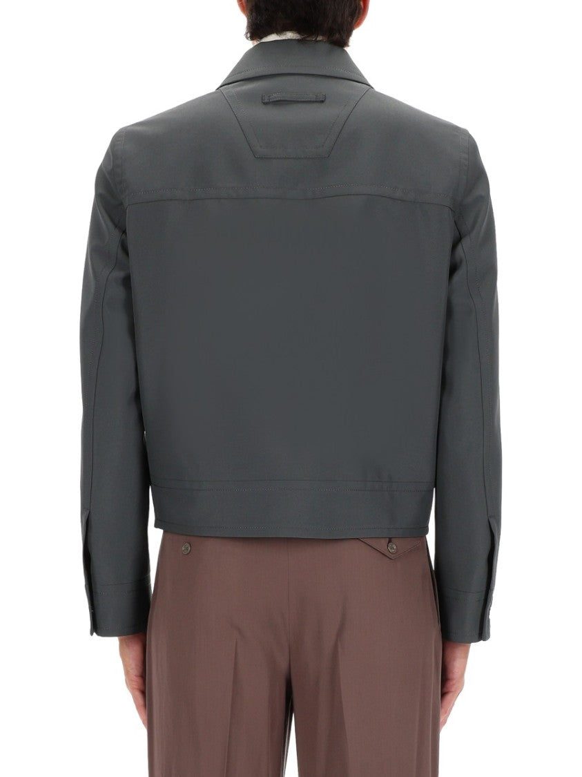Gucci Cropped Grey Jacket With Front Zip And Classic Collar