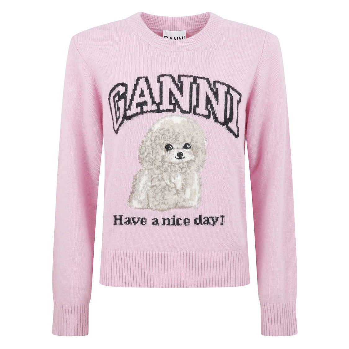 Ganni Graphic Crewneck Wool Blend Sweater