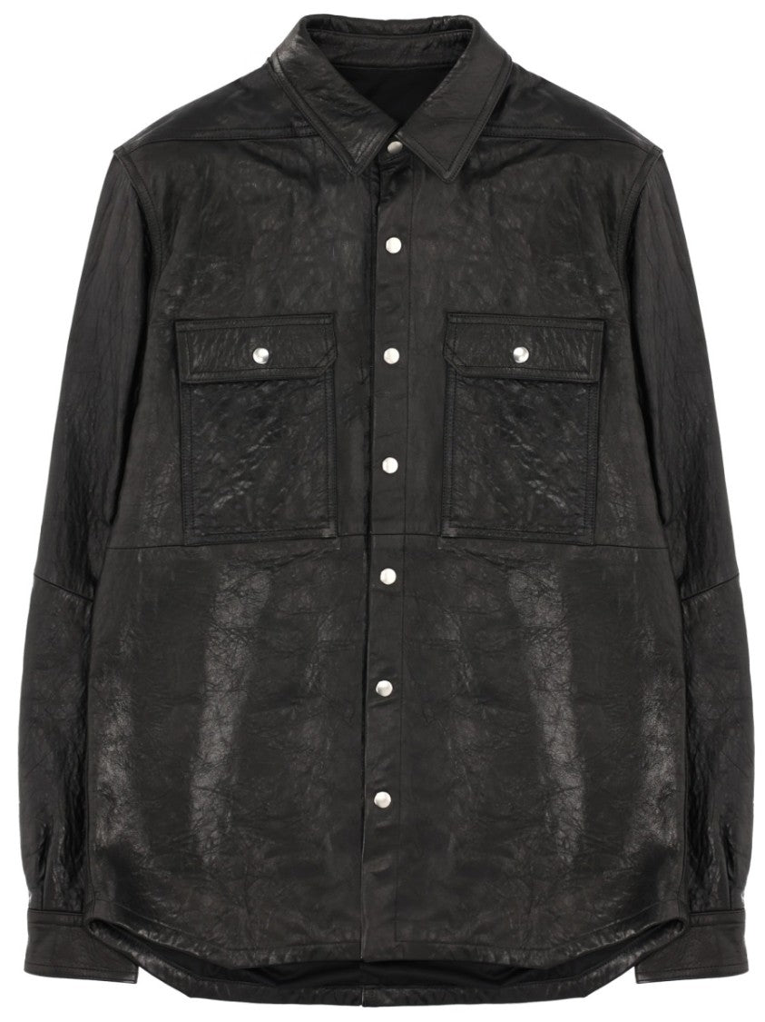 Rick Owens Black Textured Leather Snap-Button Jacket