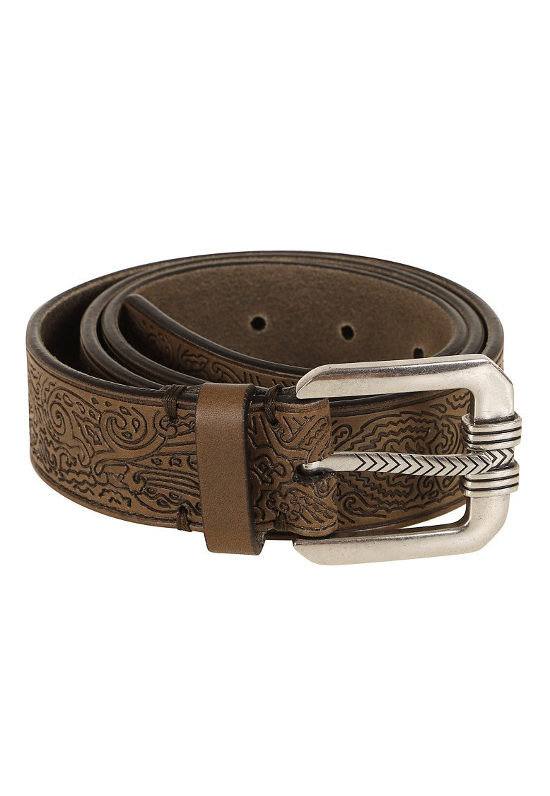 Etro Brown Paisley-Embossed Leather Western Belt