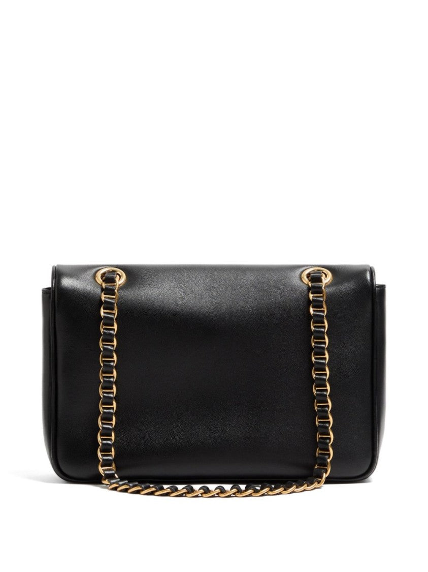 Valentino Garavani Black Structured Leather Gold-Tone Emblem Shoulder Bag