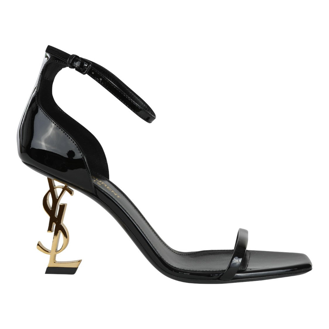 Saint Laurent Black Sandals With Sculptural Logo Heel