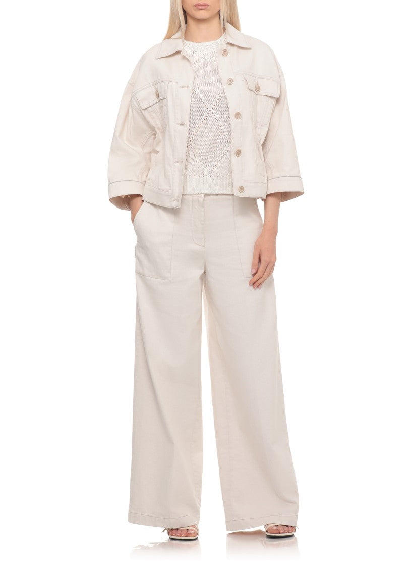 Peserico White Sequined Linen-Cotton Sweater