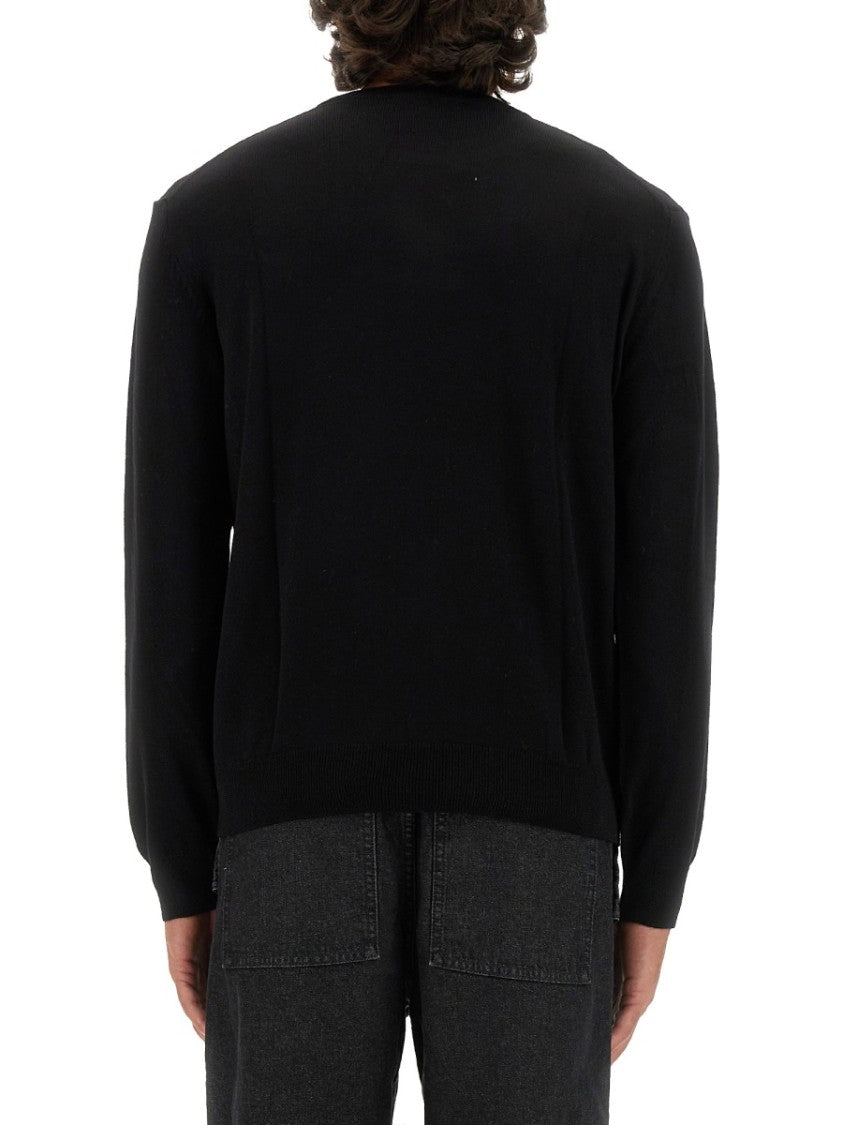 Maison Kitsuné Regular Fit Black Wool Sweater With Patch Detail