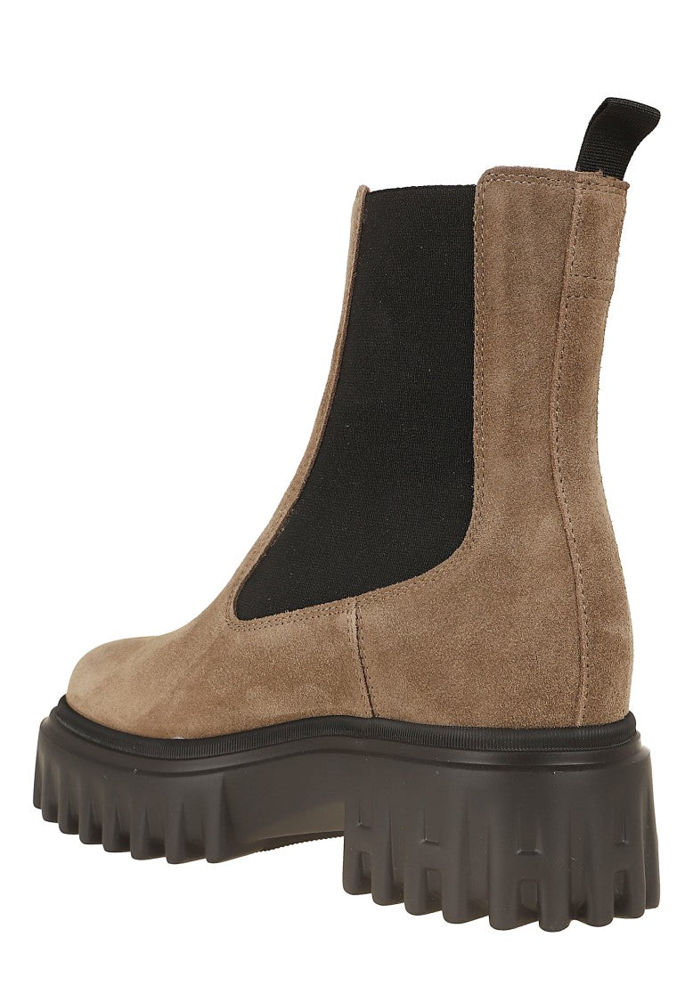Hogan Sand Suede H700 Chunky Sole Chelsea Boots