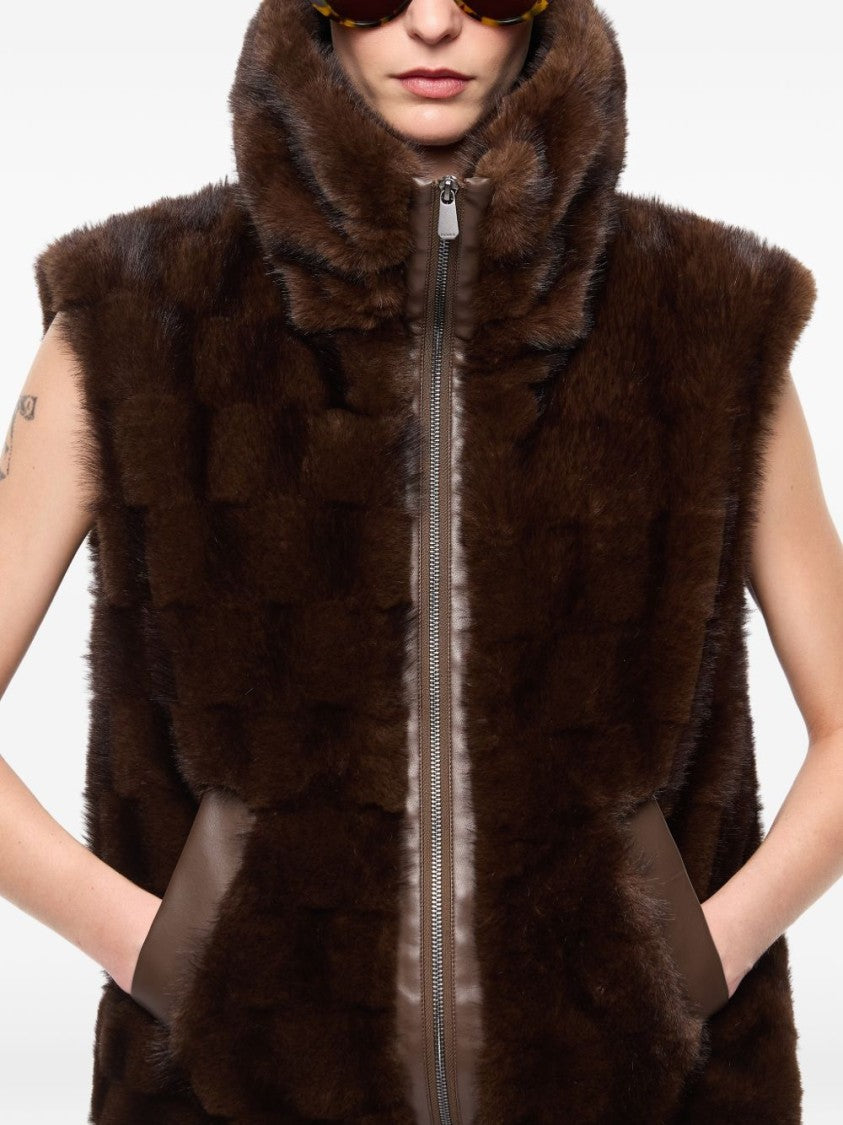 Pinko Dark Brown Faux Fur Leather Jacket