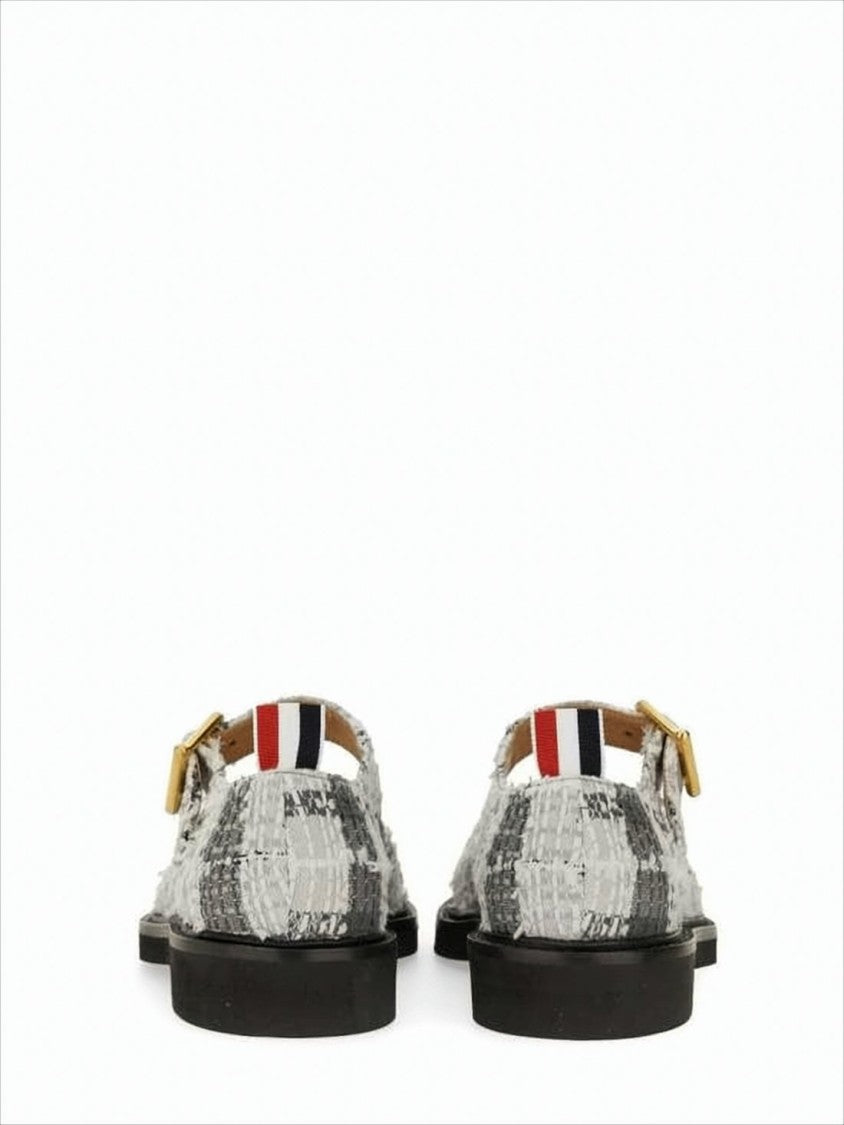 Thom Browne Textured Fabric Mary Jane Flats With Gold-Tone Buckle
