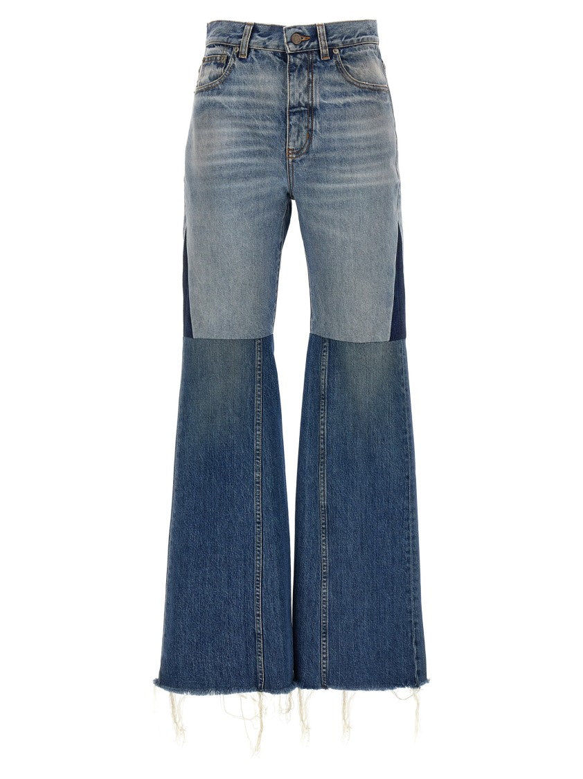 Chloé Patchwork Flared Jeans With Frayed Hem