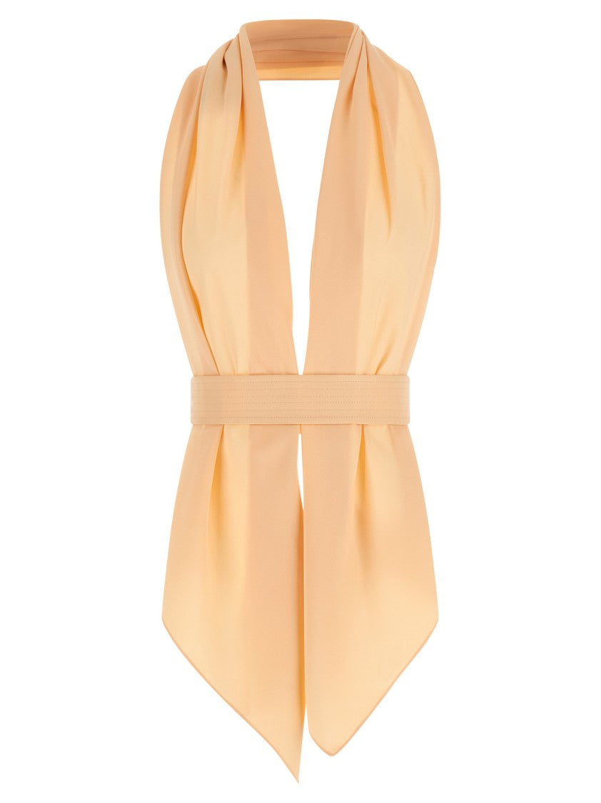 Alberta Ferretti Viscose Twill Top With Scarf-Effect And Belted Waist