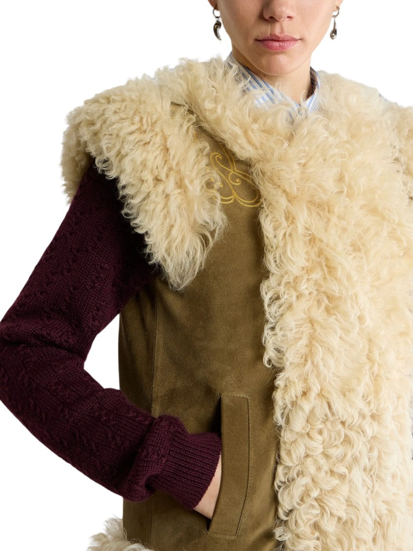Etro Brown Suede Shearling Vest