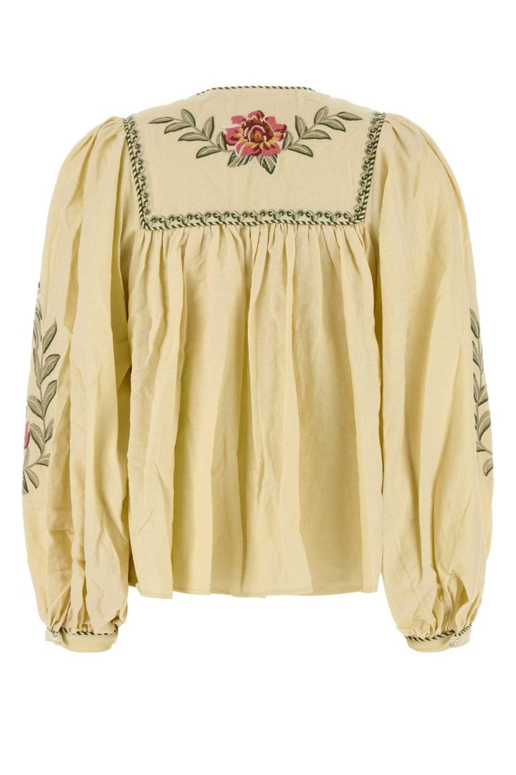 Farm Rio Cream Linen Blend Blouse