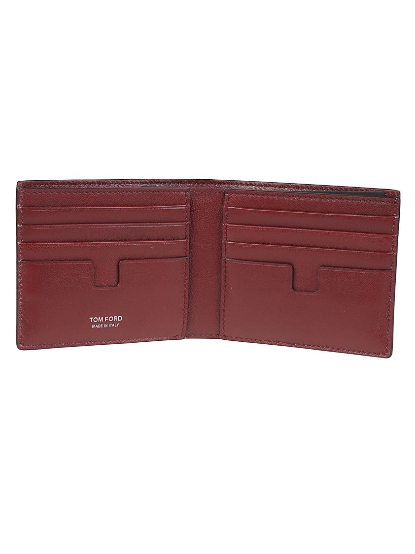 Tom Ford Printed Tejus T Line Classic Burgundy Calf Leather Bi-Fold Wallet