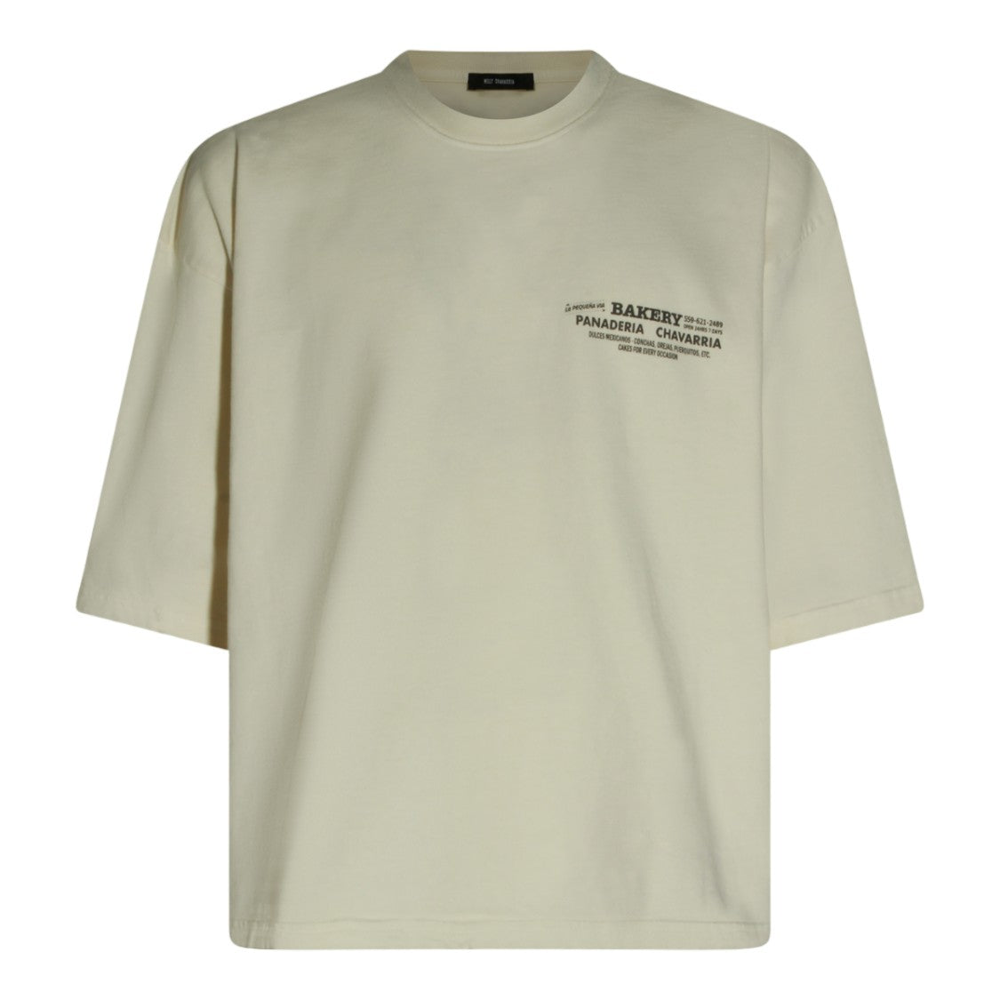 Willy Chavarria Oversized Light Beige T-Shirt With Colorful Bakery Graphic