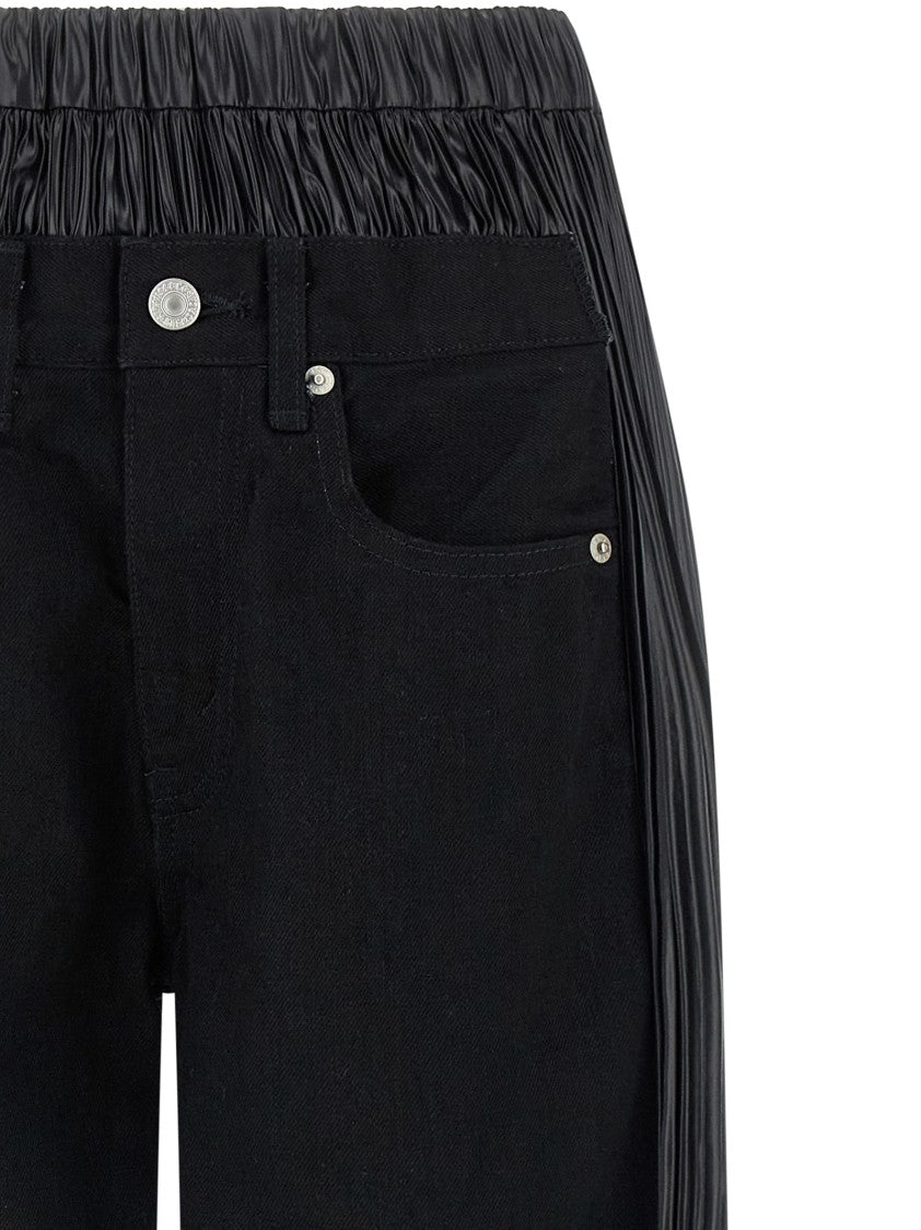 Junya Watanabe Wide-Leg Denim Jeans With Pleated Inserts And Trompe L'oeil Button