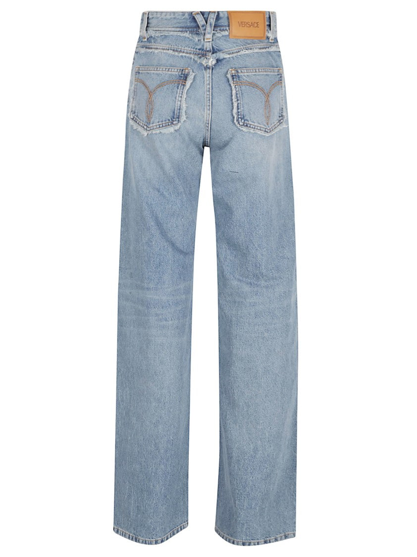 Versace Stonewashed Cotton Denim Boyfriend Jeans
