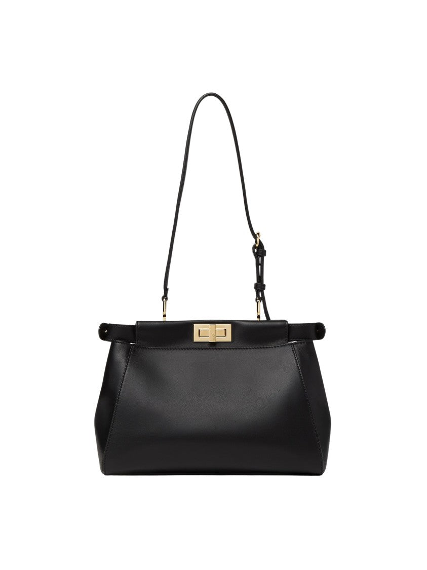 Fendi Black Fluid Front Opening Myxine Leather Shoulder Bag