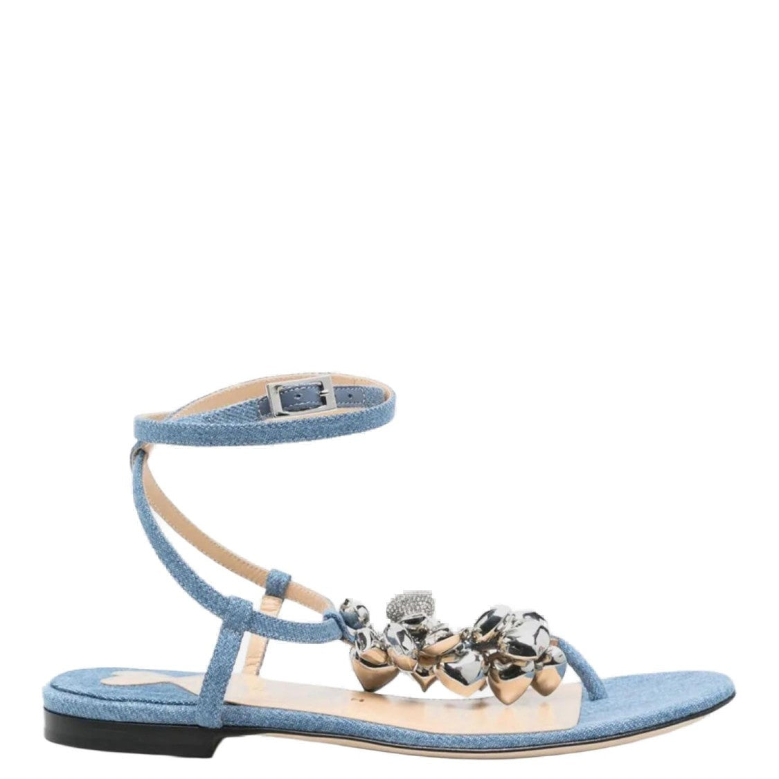Mach & Mach Cotton And Leather Sandals With Heart-Shaped Pendant