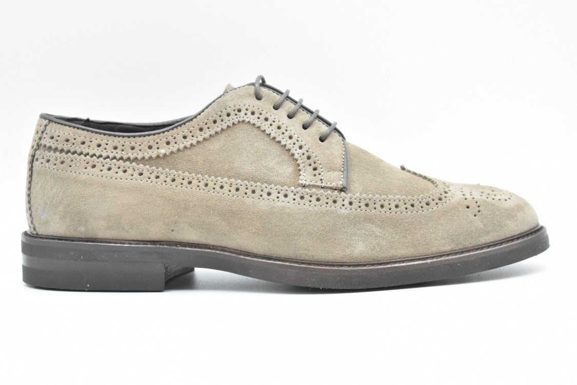 Florsheim Beige Suede Wingtip Flat Shoes With Detailing