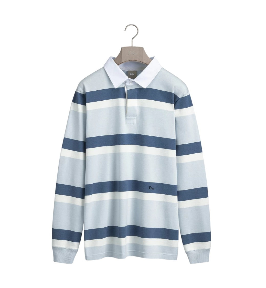 Christian Dior Long-Sleeve Striped Polo Knit Top
