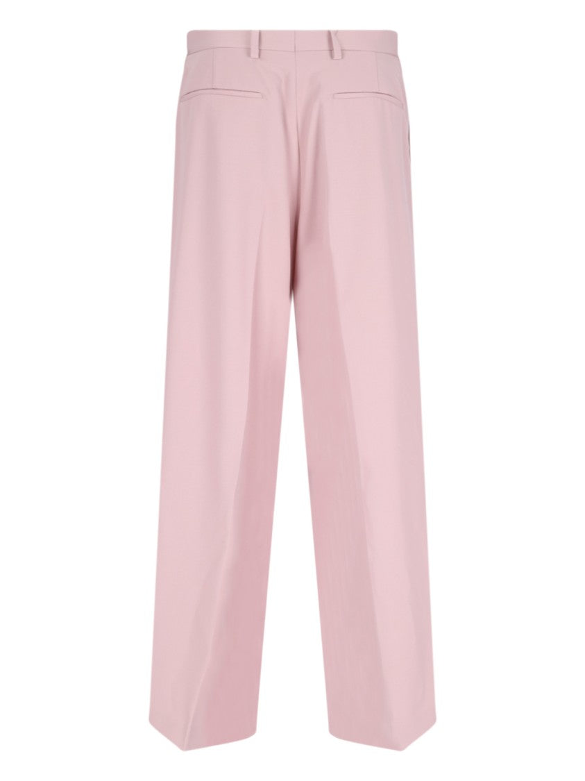 Dries Van Noten Wide-Leg Trousers In Pink Wool