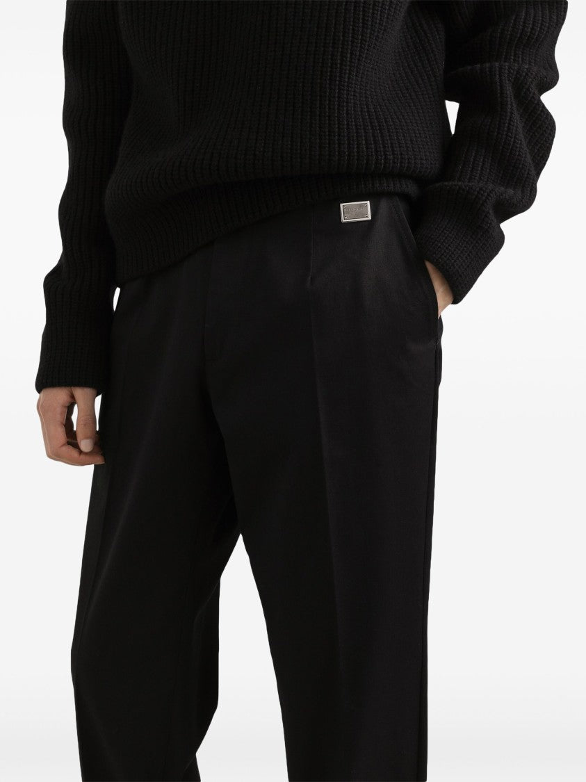 Dolce & Gabbana Tailored Stretch Cotton Gabardine Black Trousers