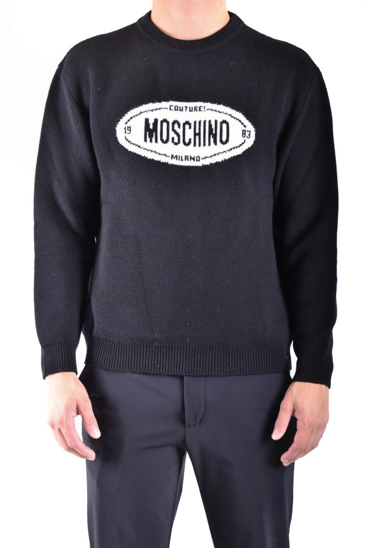 Moschino Black Knitwear With Crew Neck And Signature Logo